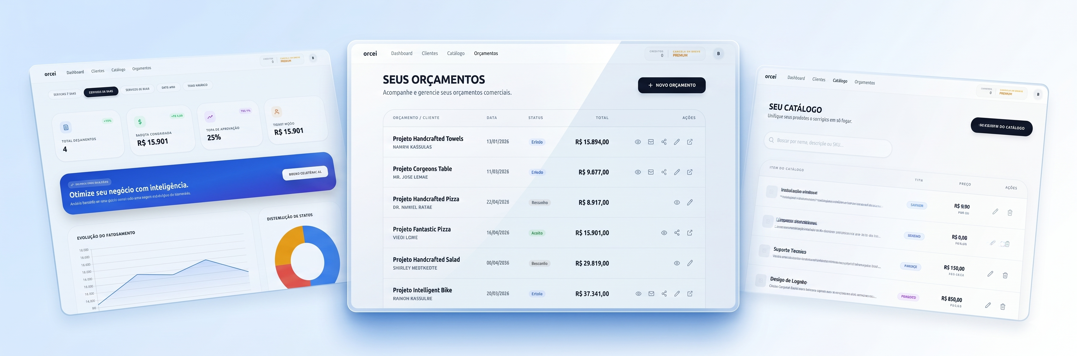 Orcei Fácil — painel de orçamentos